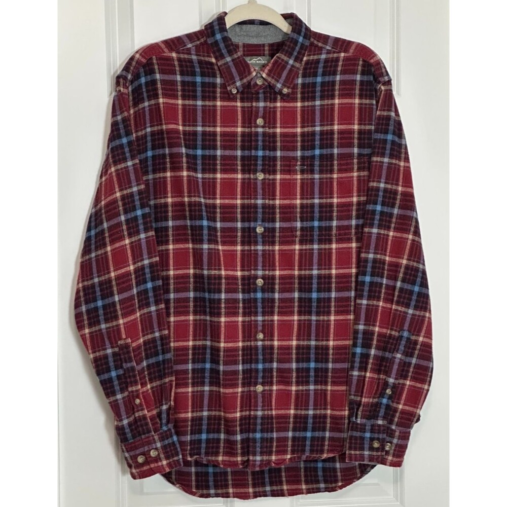 Eddie Bauer Flannel Button Down Men’s Size XL Red/Blue Plaid Outdoor Classic